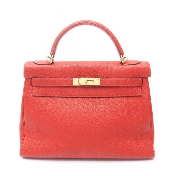 Hermes Kelly 32 Handbag, Leather Togo Togo, Women's, Red - Picture 1 of 15